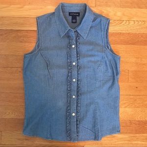 Ann Taylor Chambray Ruffle Sleeveless Top